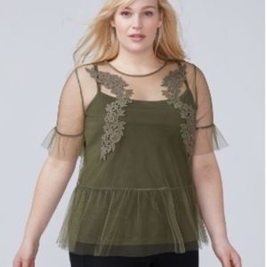 NWT Lane Bryant Embroidered Mesh Top with Cami